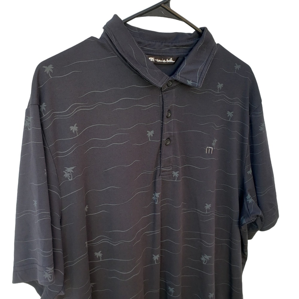 Travis Mathew Polo Shirt Men's XL Golf Club Logo Sports Short Sleeve Black Palm